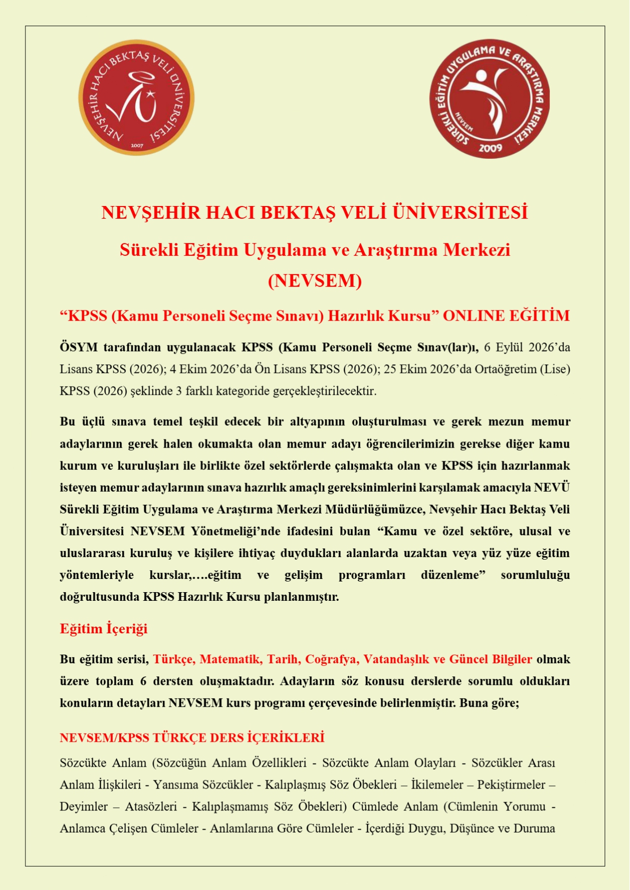 Nevşehir Hacı Bektaş Veli Üniversitesi Sürekli Eğitim Uygulama ve Araştırma Merkezi (NEVSEM)
